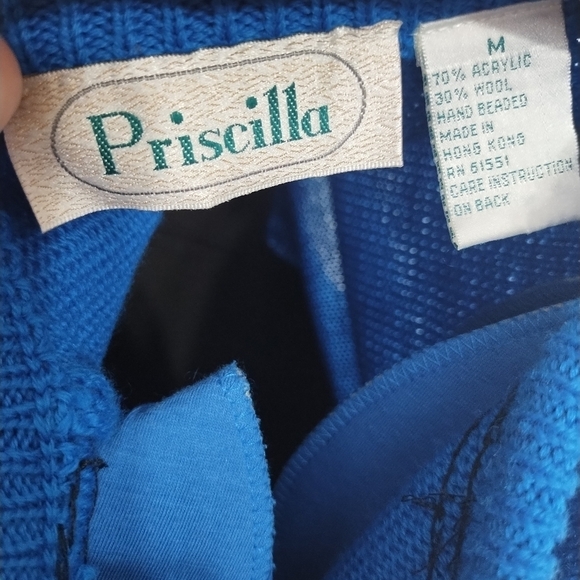 Vintage 80s Priscilla Women's Blue Geometric Sweater size Medium Maximalism - Picture 9 of 9